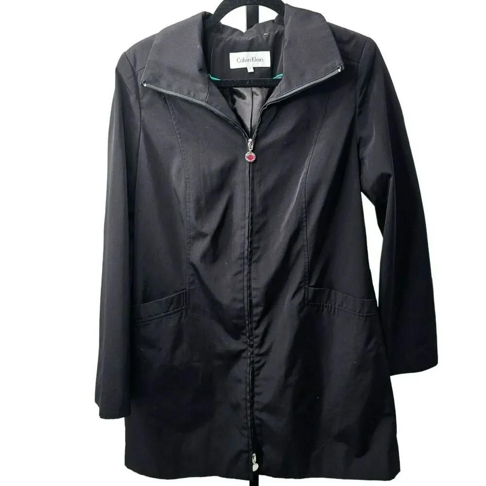 Calvin Klein Coat Womens Small Black Trench Windbreaker - Picture 4 of 7